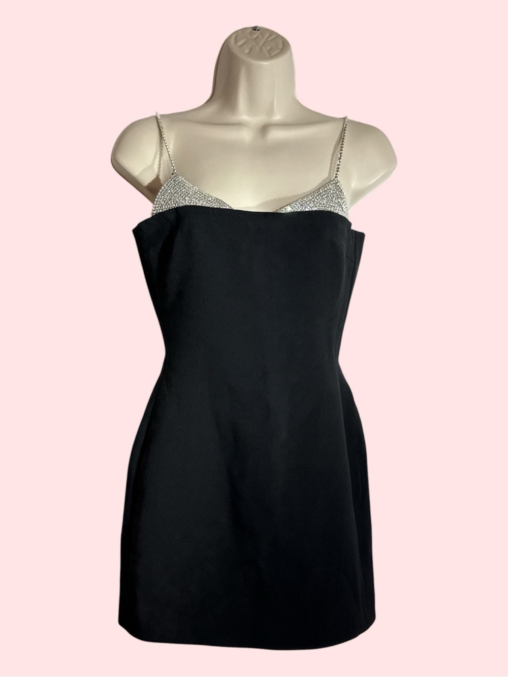 David Koma Sexy Black Mini Dress Crystal-Embellished Straps Size 8 Fits Like 4